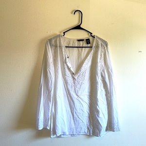 New York & Company | 100% Cotton White Beaded Button Down Blouse